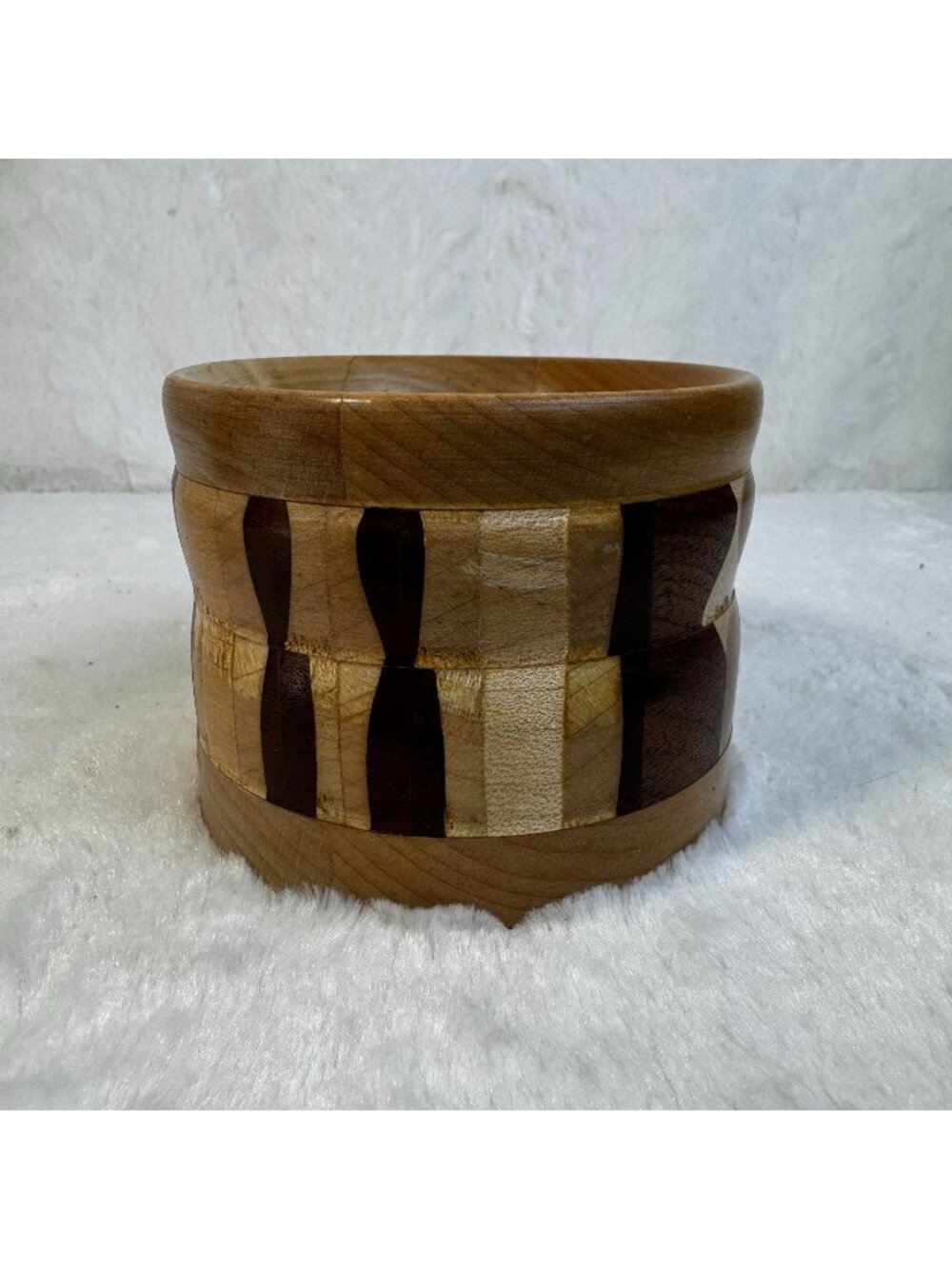 Multi Segmented Handcrafted Turned Wooden Bowl With Unique Geometric Pattern